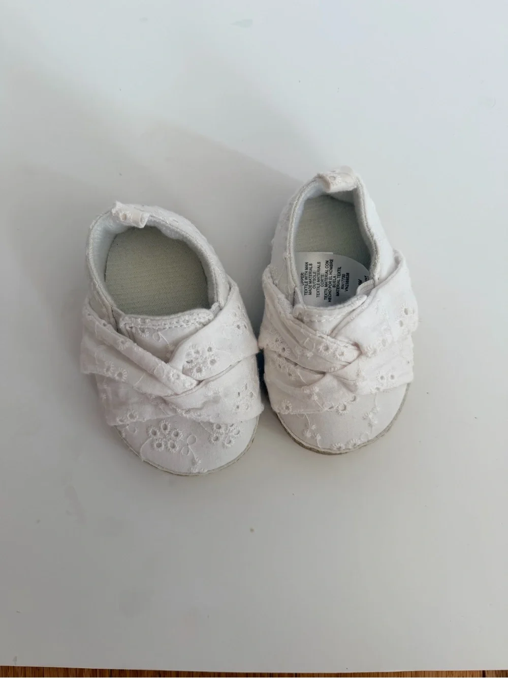 Baby Girls White Eyelet Slip-On Shoes with Gold Glitter Sole